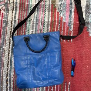 Blue Leather Messenger Bag laptop bag Adô Brazilian brand